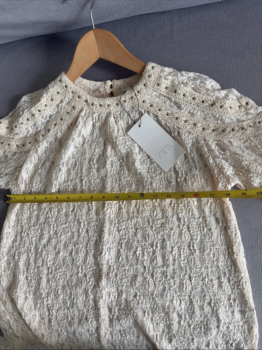 Zara Cream Lace Long-Sleeve Top with Embellished Size M NWT